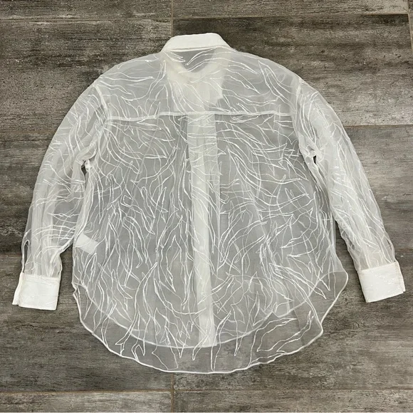 Brunello Cucinelli Dazzling Exotic Embroidery Shirt in Crispy Silk Size M NWT
